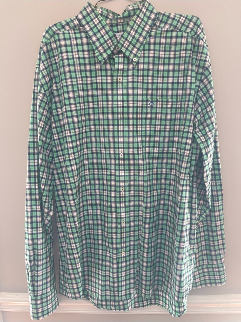 Southern Tide Green and Blue Plaid Button-Down Shirt